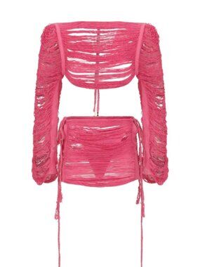 NWOT Hot Pink Fringe Knit Two-Piece Set
